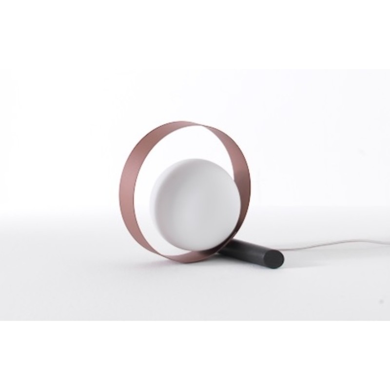 Riflessi - 2 Bubble T Small Table Lamps with White Globe, Graphite Stem, and Rose Gold Ring