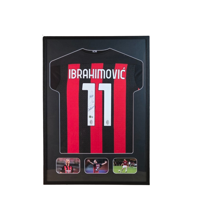 Maglia Zlatan Ibrahimović AC Milan 2021/22 in cornice deluxe di alta qualità - Autografata