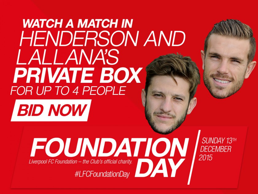 Watch a Barclays Premier League game at Anfield in Jordan Henderson and Adam Lallana’s private box