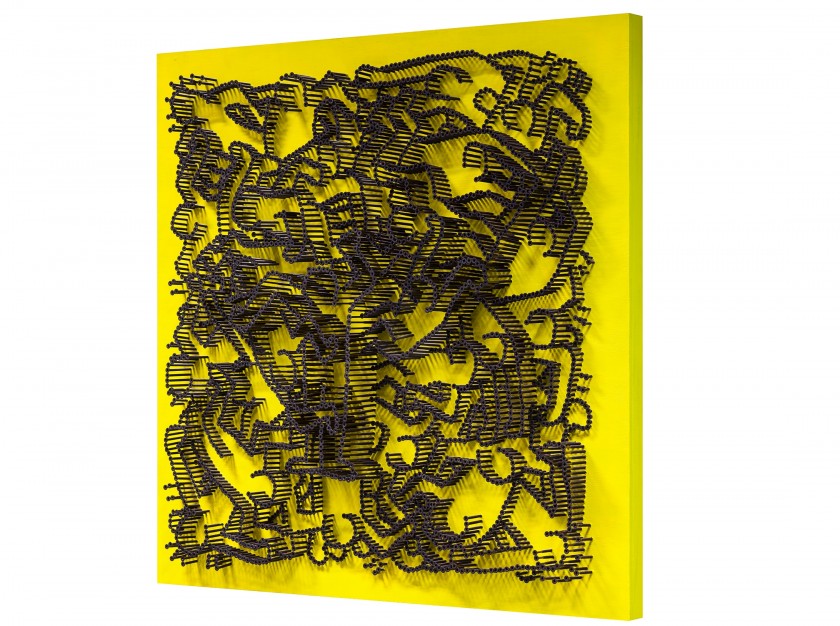 "Omaggio a Keith Haring II" - acrylic on 3500 self-tapping screws - Drill Monkeys Art Duo - 81x81x8 cm