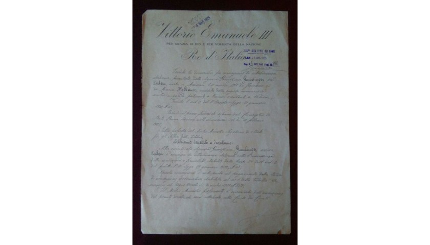 Original Decree Vittorio Emanuele III from February 22, 1925