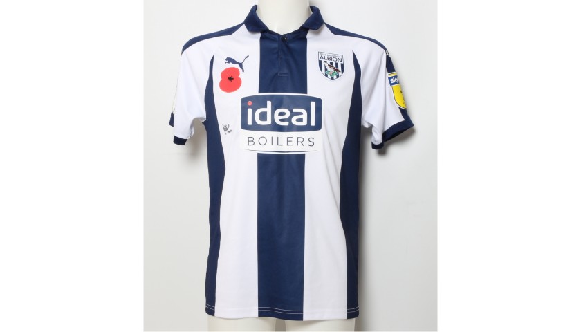 Rekeem Harper's West Bromwich Albion  Worn and Signed Home Poppy Shirt 