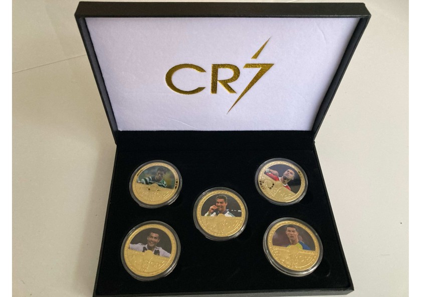 Cofanetto di monete commemorative Cristiano Ronaldo placcate in oro