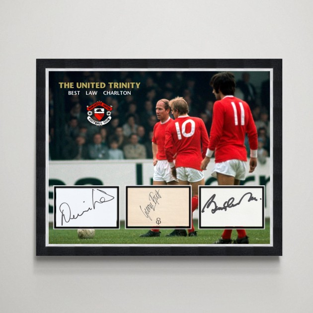 Law, Best, and Charlton - Manchester United Trinity Signed Display