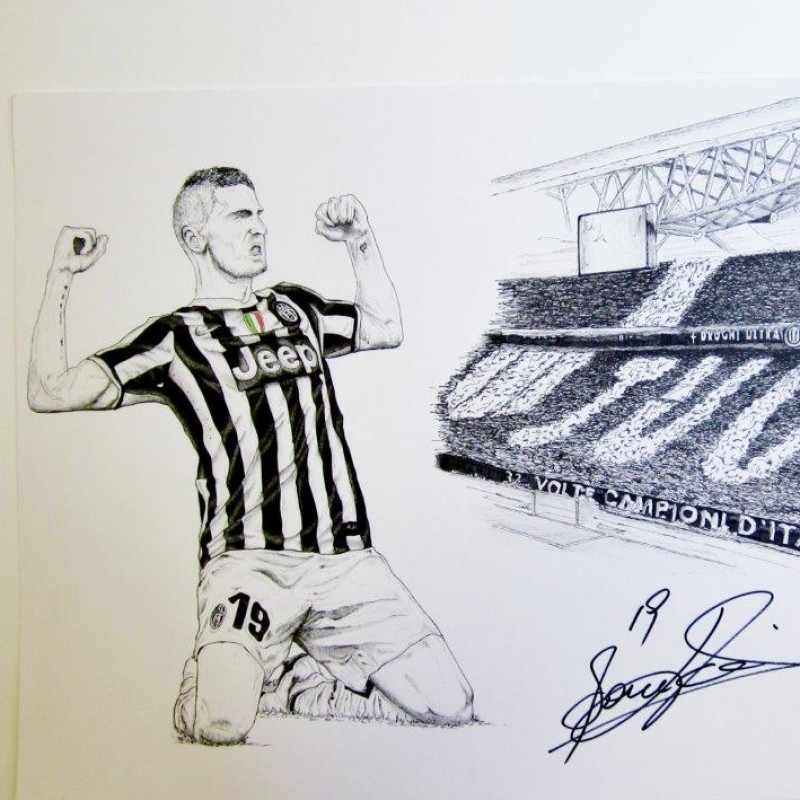 Bonucci hand painted portrait, signed by the player - #JuveX3