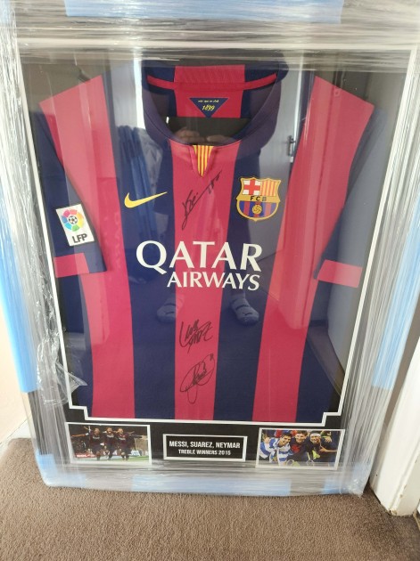 Messi, Suarez and Neymar Signed and Framed 2015 FC Barcelona Shirt
