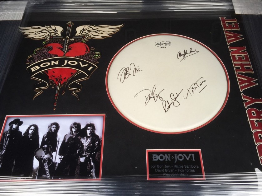Drum Skin Signed by Members of Bon Jovi