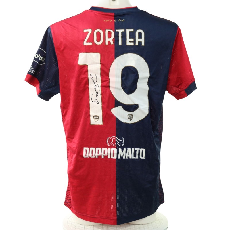 Maglia Zortea Unwashed, Cagliari vs Hellas Verona 2024 - Autografata