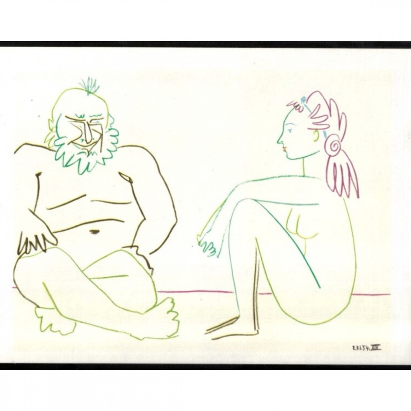 'Old Man with Girl' Lithograph by Picasso 