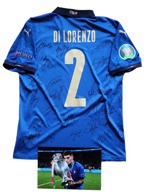 Di Lorenzo's Spain vs Italy Issued Shirt, Euro 2020 Semi-Finals - Signed by the Team