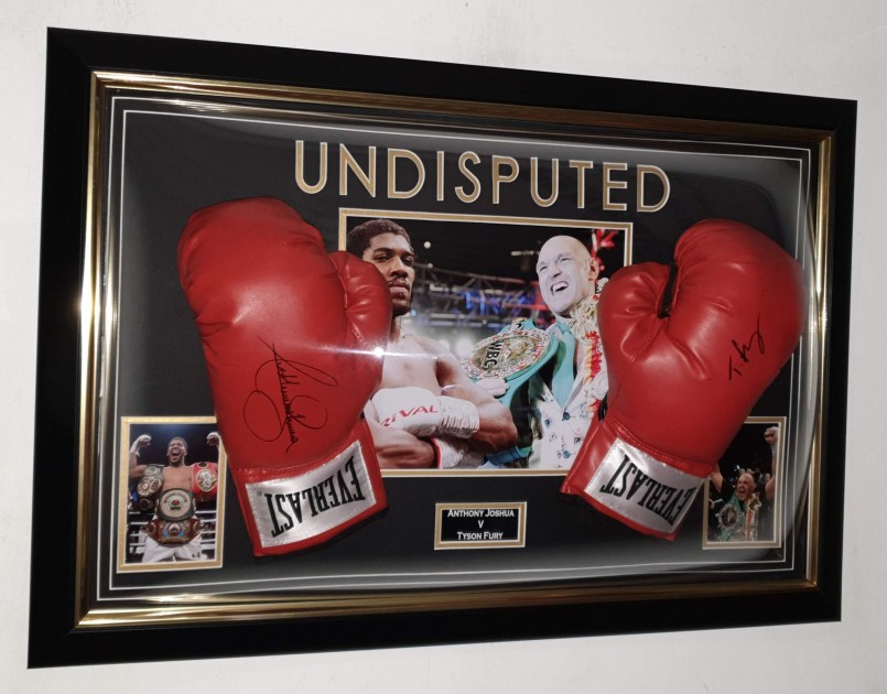 Anthony Joshua and Tyson Fury Signed and Framed Boxing Gloves