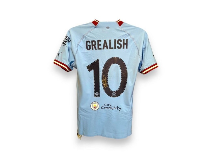 Jack Grealish's Manchester City 2022/23 Signed and Framed Official Player Issue Shirt