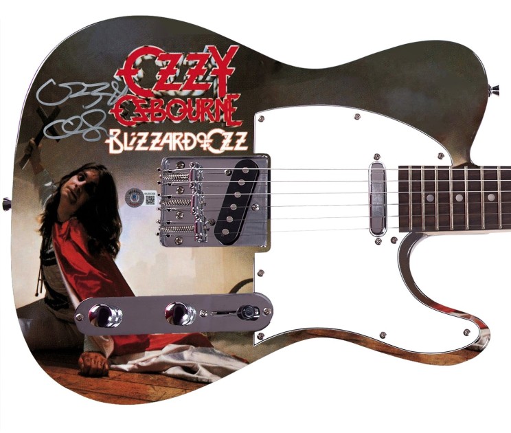 Ozzy Osbourne Signed Blizzard Of Ozz Graphics Photo Guitar