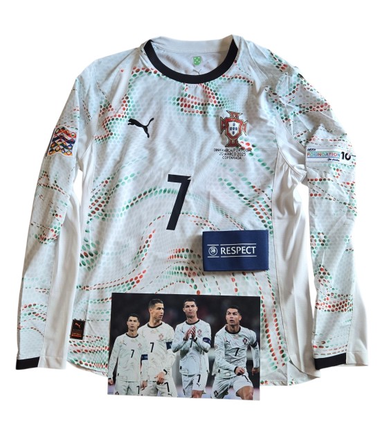 Ronaldo's Signed Match-Issued Shirt, Denmark vs Portugal Nations League Quarter Finals 2025 + Match-Issued Captain's Armband