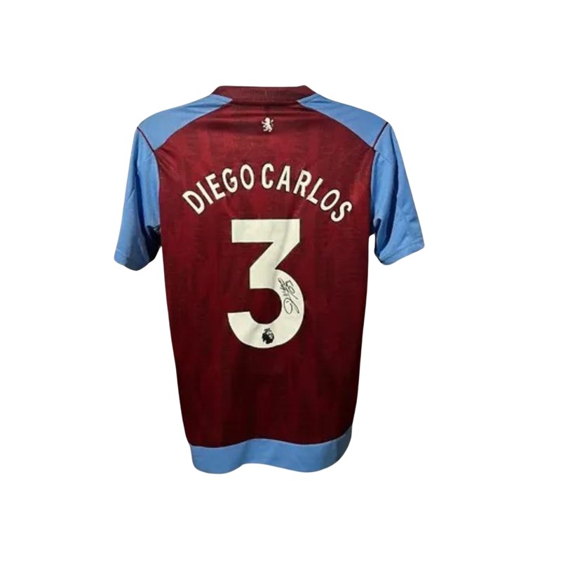Maglia dell'Aston Villa 2023/24 di Diego Carlos firmata e incorniciata