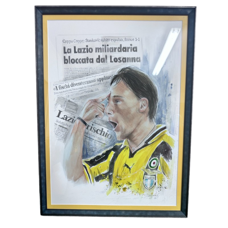 Nedved painting by Stefano Scifoni celebrating Lausanne vs Lazio 1998