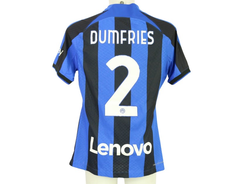 Dumfries's Inter Milan Match-Issued Shirt, Italian Cup 2022/23