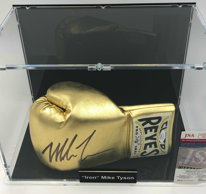 Mike Tyson Signed Gold Boxing Glove In Display Case