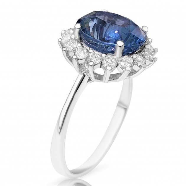 4.07 Carat Blue Sapphire And 0.50 Ct Diamonds 18K White Gold Ring
