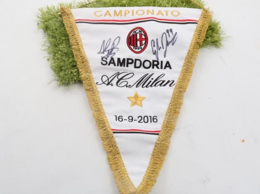 Pennant Sampdoria-Milan, Serie A 16(09 signed by Donnarumma and Romagnoli