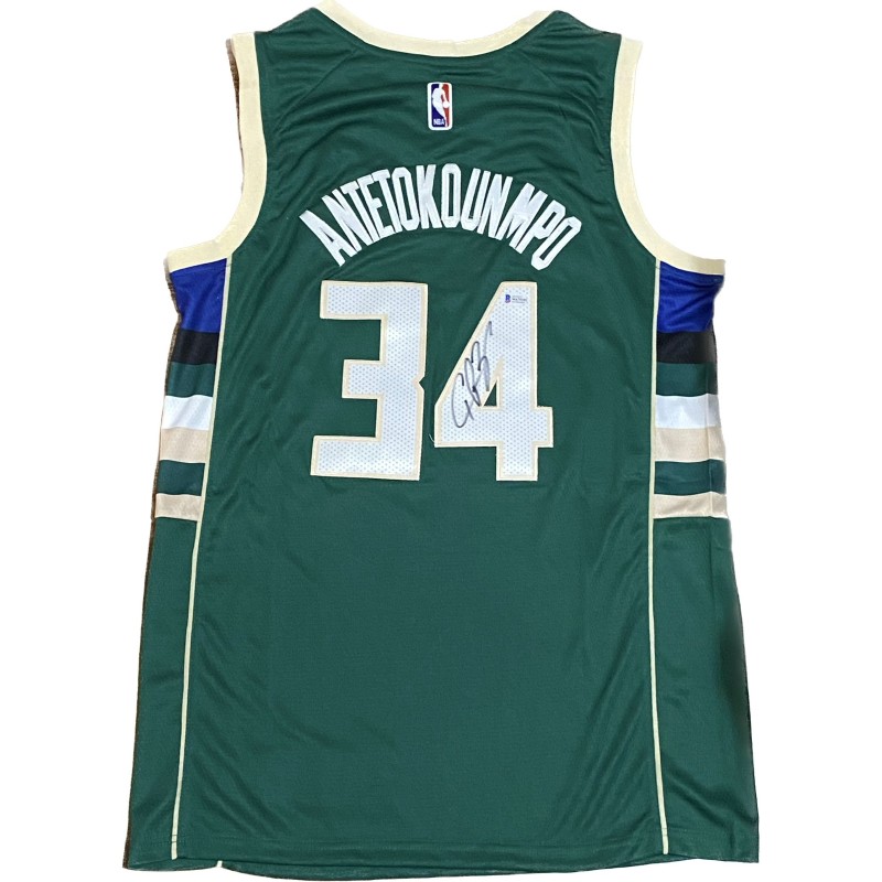 Maglia replica firmata di Giannis Antetokounmpo dei Milwaukee Bucks