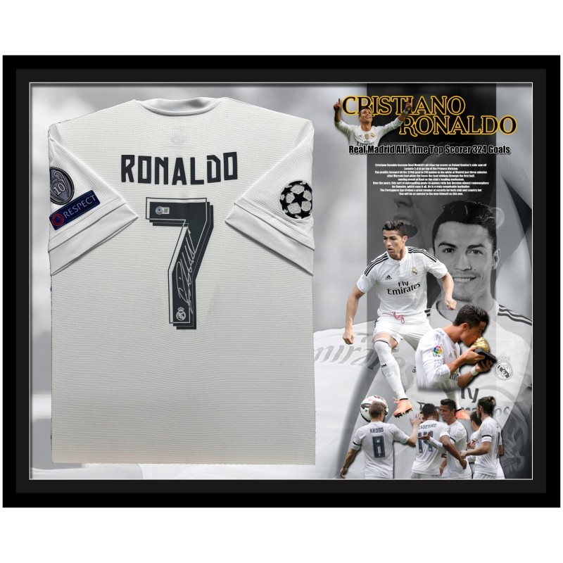 Maglia replica del Real Madrid 2015/16 di Cristiano Ronaldo firmata e incorniciata
