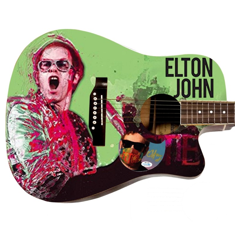 Elton John Signed Custom Graphics Acoustic Guitar 