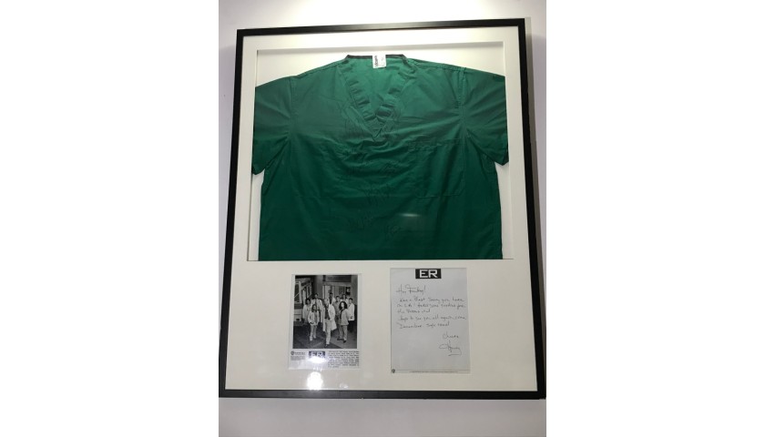 An Original ER 1998 Production Scrub Tunic/Shirt Cast Signed Including George Clooney