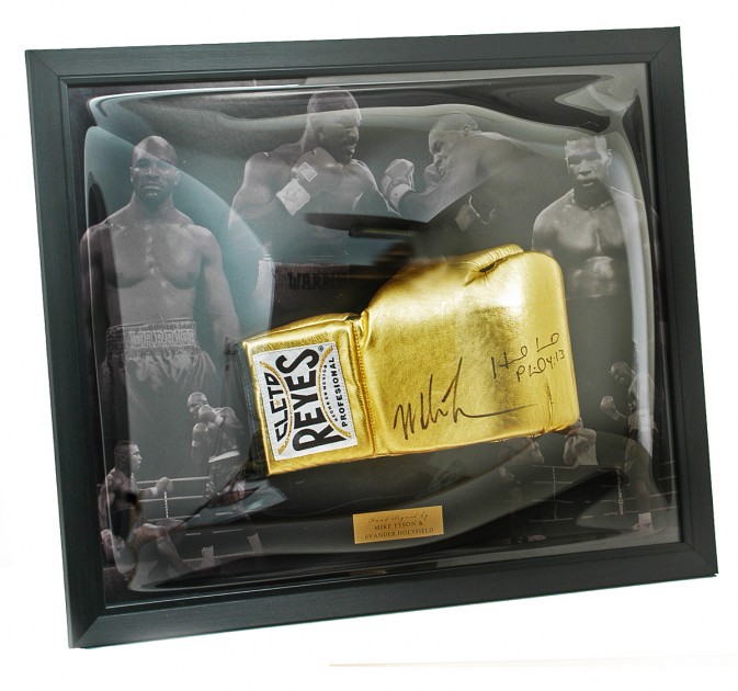 Mike Tyson & Evander Holyfield Signed Gold Cleyto Rayes Boxing Glove