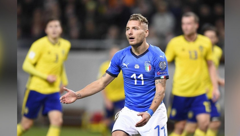 Immobile's Match-Issued Shirt, Sweden-Italy 2017
