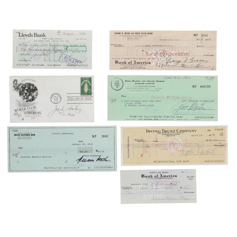 Hollywood Stars Signed Check, First Day Cover Collection 