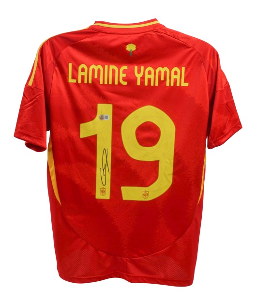 Replica della maglia firmata da Lamine Yamal per la Spagna