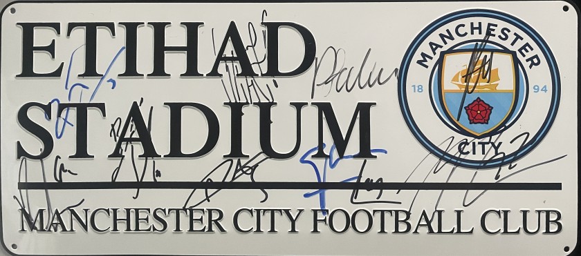 Manchester City Multi Signed Ethiad Stadium Street Sign