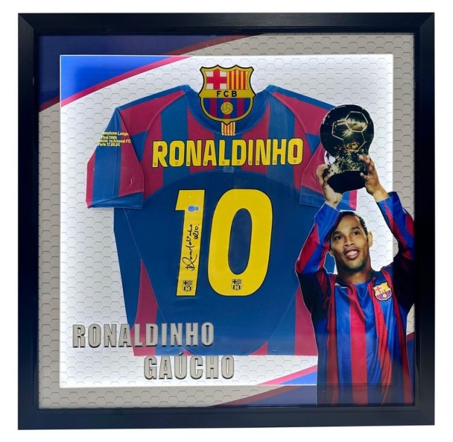 Ronaldinho's FC Barcelona Signed and Framed Shirt with LED