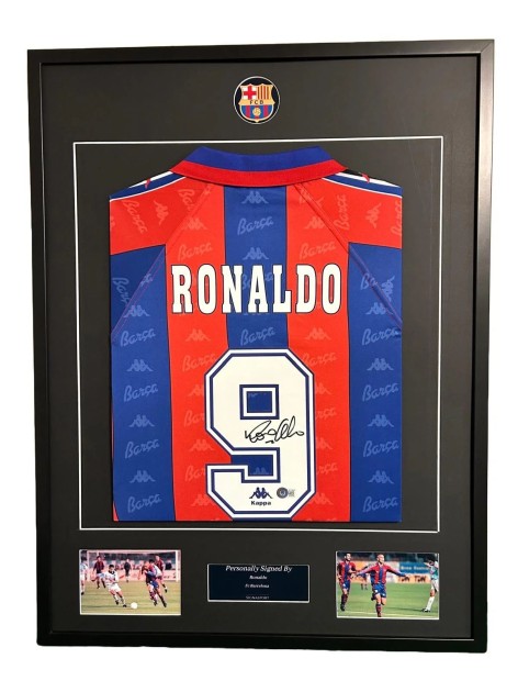 Maglia Ronaldo Barcellona, 1996/97 - Autografata e Incorniciata