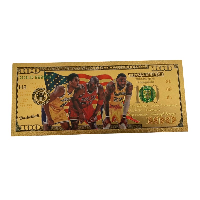 Kobe Bryant, Lebron James And Michael Jordan Gold Foil Plated Bank Note