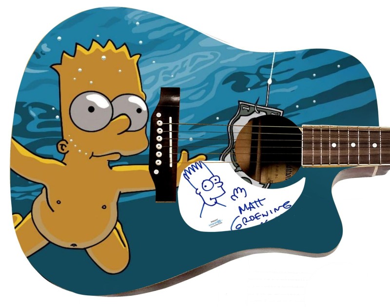 Chitarra acustica grafica firmata da Matt Groening con schizzo di Bart