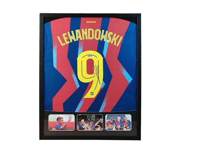 Maglia Robert Lewandowski Barcellona in cornice deluxe di alta qualità - Autografata