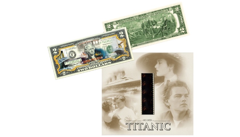 Maxi Card with Original Frames of Film from Titanic and Prop Banknote