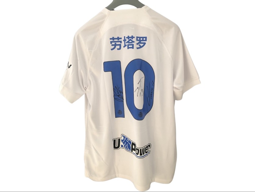 Lautaro Official Inter Milan Shirt, 2023/24 "Chinese New Year" Edition - Signed by Lautaro, Dumfries and Thuram