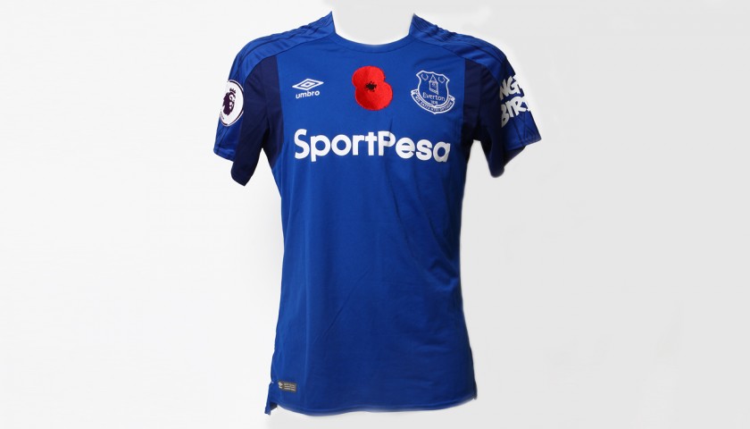Worn Poppy Home Game Shirt Signed by Everton FC's Michael Keane