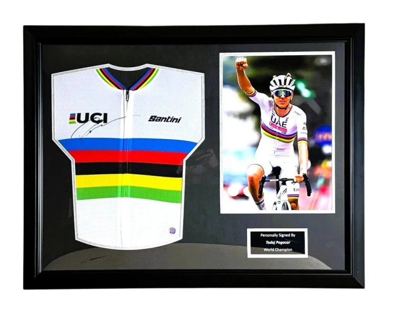 Tadej Pogačar Signed and Framed UCI World Champion Cycling Shirt