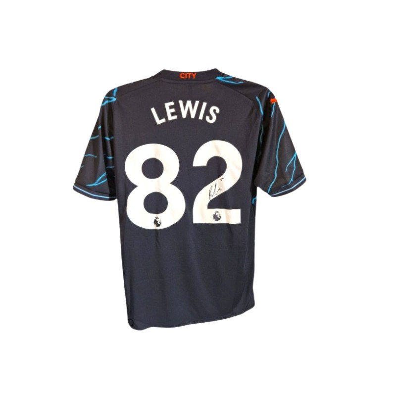 Maglia third ufficiale Manchester City 2023/24 di Rico Lewis firmata 