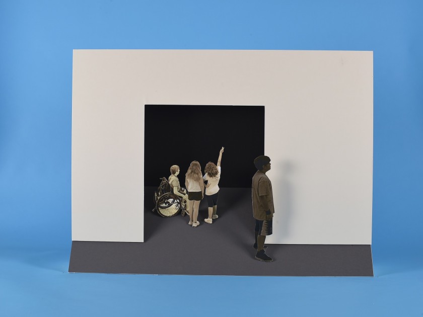 Peter Demetz and the kids of Dynamo Camp "Immaginari…dalla propria immagine per immaginare universi nuovi” Miniature theatre in organic paper and photo collage 60x55 cm