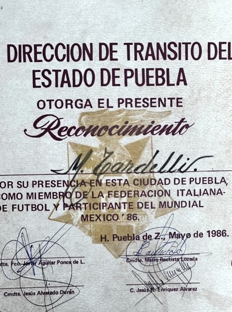 Official Visa, FIFA World Cup 1986 - Issued to Marco Tardelli
