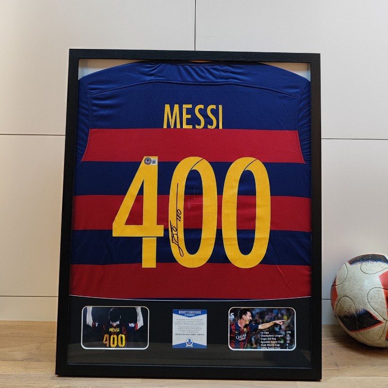 Messi's FC Barcelona Signed and Framed Shirt