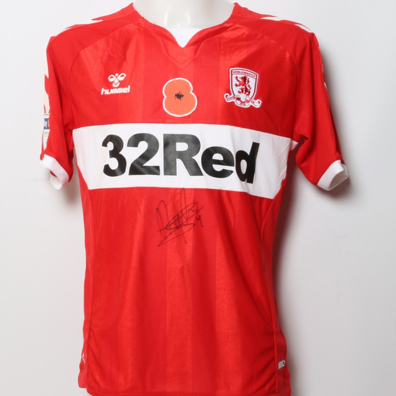 Daniel Ayala's Middlesbrough Worn and Signed Home Poppy Shirt 