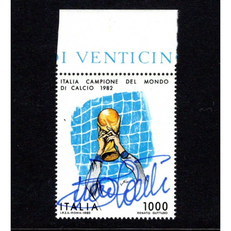 1,000 Lire 1982 Fifa World Cup - Stamp Signed by Bruno Conti