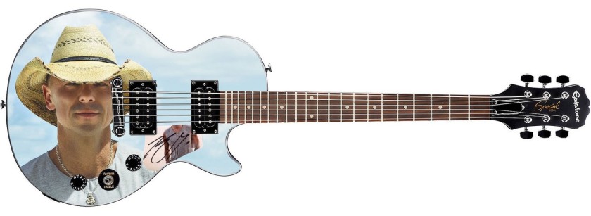 Kenny Chesney Signed Pickguard on a Custom Epiphone Les Paul Guitar