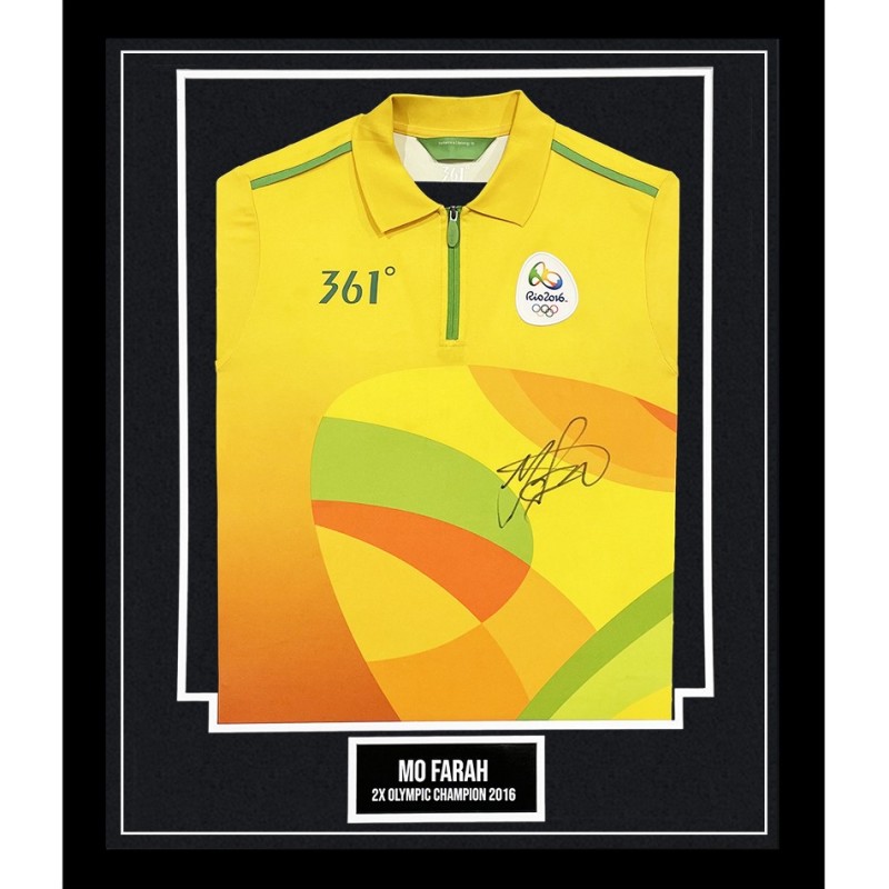 Mo Farah Signed and Framed Rio 2016 Shirt